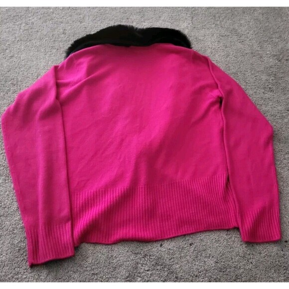 i.e. Button Hotpink Long Sleeves Cardigan Sweater Removeable Faux Fur Colar Sz L - Picture 7 of 10